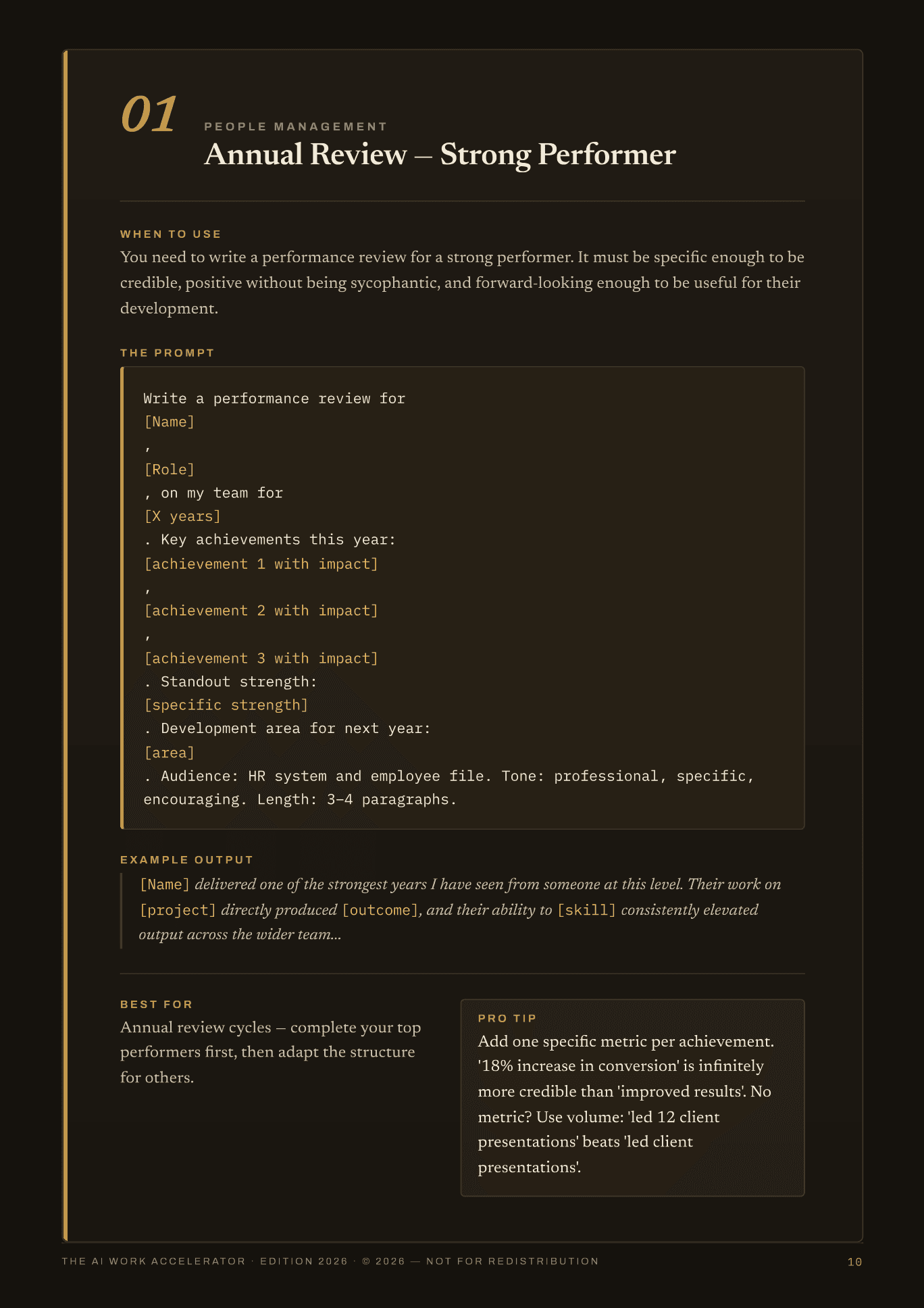 The AI Work Accelerator — prompt 01 annual review: copy-paste template and example output