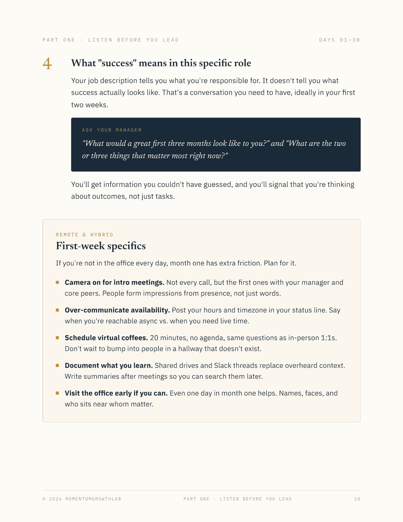 Your First 90 Days at a New Job — what success looks like: questions to ask your manager