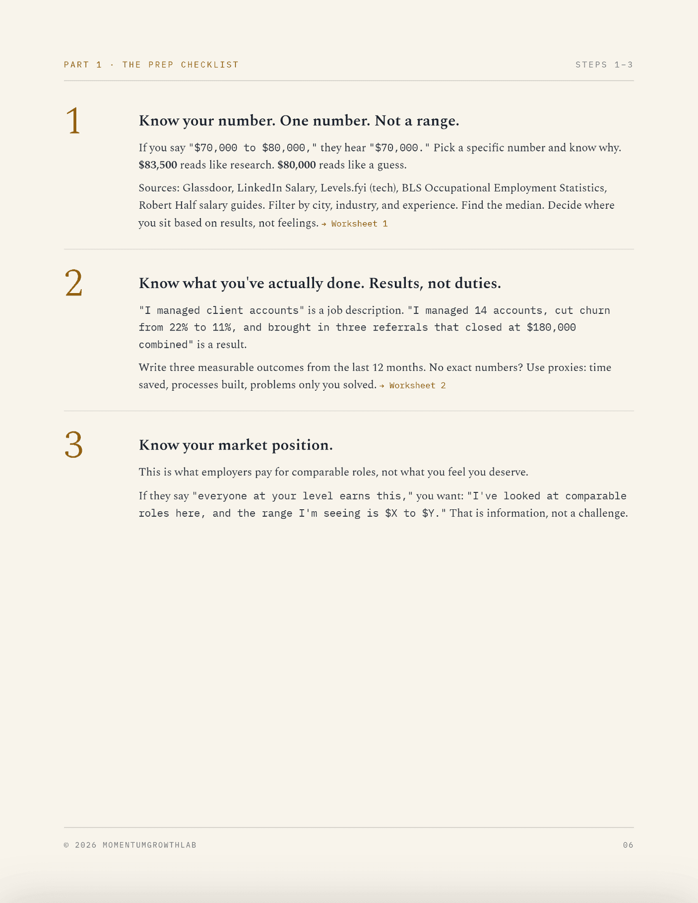 The Salary Negotiation Script — the prep checklist: know your number, know your results