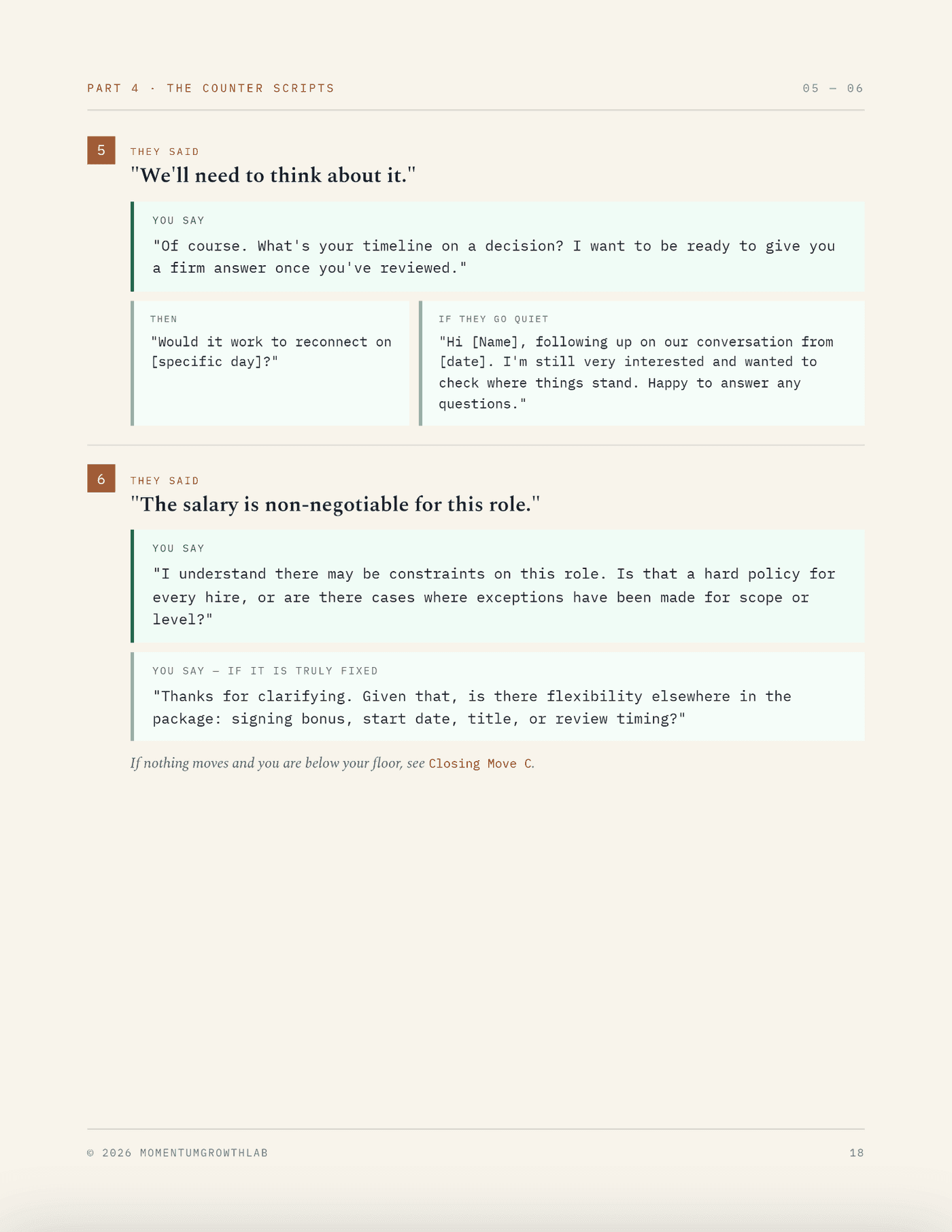 The Salary Negotiation Script — counter scripts: what to say when they stall