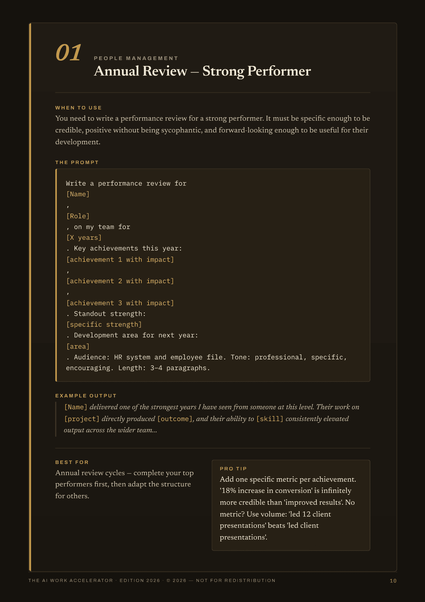 The AI Work Accelerator — prompt 01 annual review: copy-paste template and example output