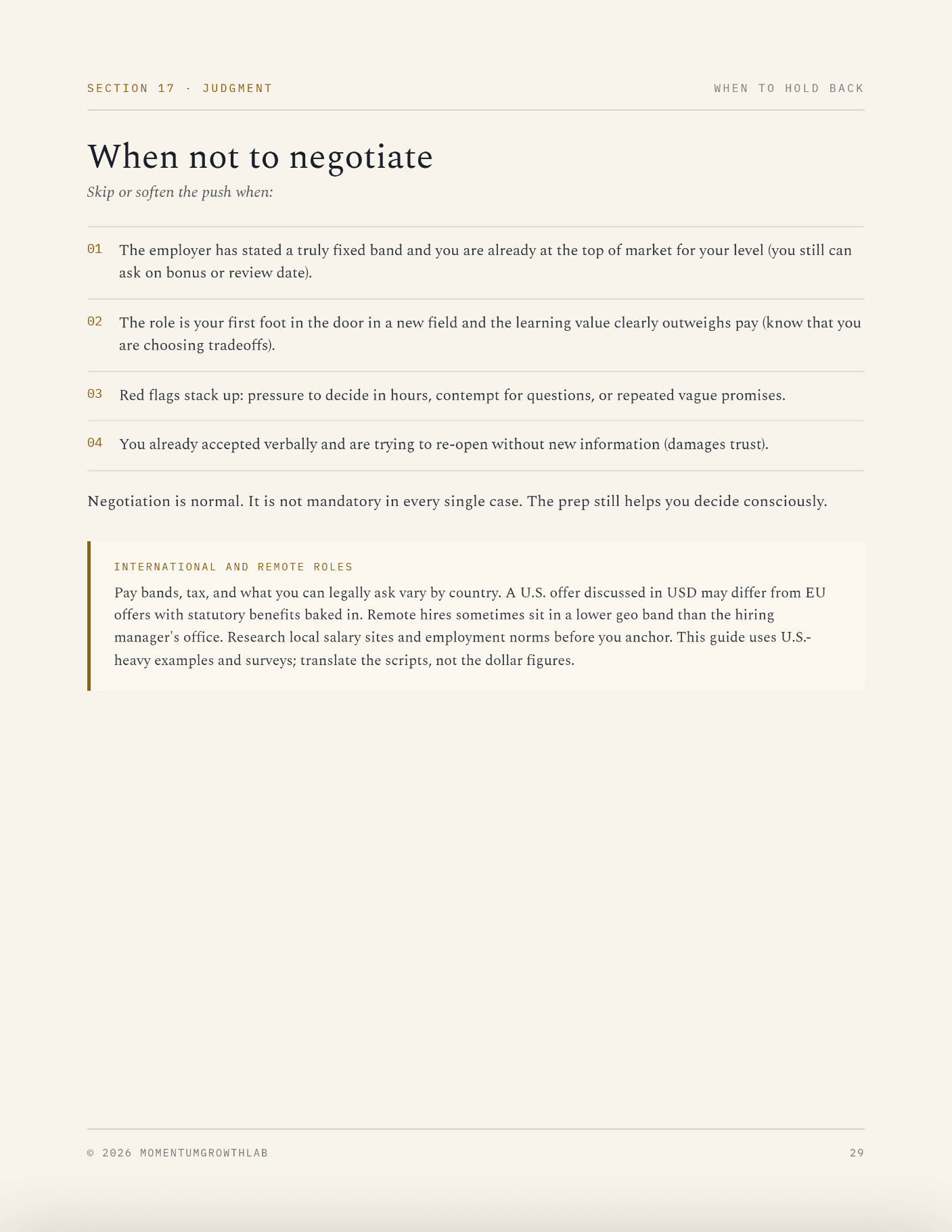 The Salary Negotiation Script — when not to negotiate: the judgment calls